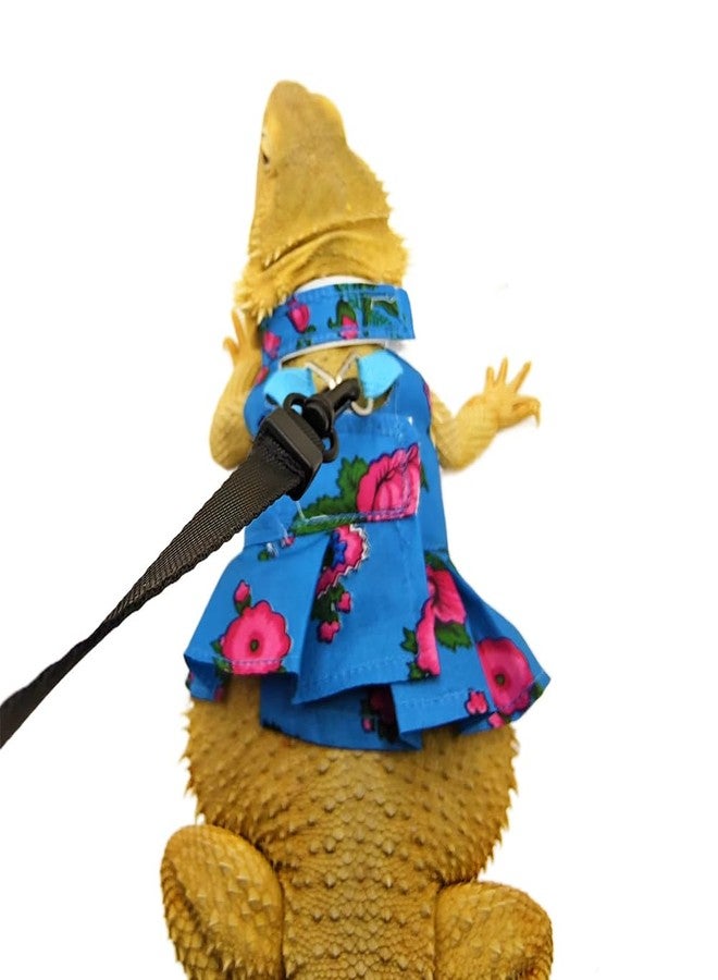 FORZENA Beard Dragon Skirt Harness Leash Set Adjustable Vest Traction Rope Strap Cute Flora Clothes for Small Animal Repitle Lizard Gecko Iguana Chameleon (Blue,M) - Image 1